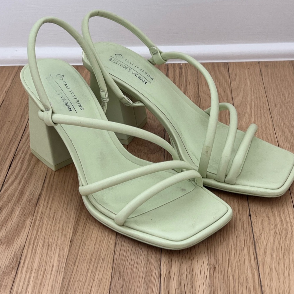 Call It Spring Green Strappy Heels with Block Heel